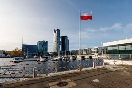 Gdynia, Pomorskie / Poland - October, 25, 2020: New marina for sailing boats. Central Europe port. Autumn season.のeditorial素材