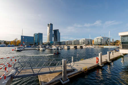 Gdynia, Pomorskie / Poland - October, 25, 2020: New marina for sailing boats. Central Europe port. Autumn season.のeditorial素材