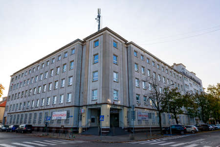 Gdynia, Pomorskie / Poland - October, 25, 2020: Old pre-war tenement houses in the city center. Buildings in the very center. Autumn season.のeditorial素材