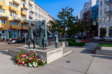 Gdynia, Pomorskie / Poland - October, 25, 2020: Monument to the displaced in the city center. A memorial site dedicated to the inhabitants of the city. Autumn season.のeditorial素材
