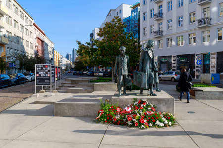 Gdynia, Pomorskie / Poland - October, 25, 2020: Monument to the displaced in the city center. A memorial site dedicated to the inhabitants of the city. Autumn season.のeditorial素材