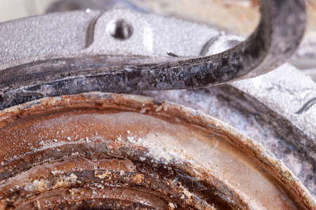 Dirty seal caused by limescale. Repair of kitchen appliances in the workshop. Light background.の写真素材