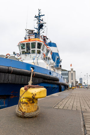 Gdynia, Pomeranian Poland - January, 08, 2020: Large cargo ships moored in the port. Buildings and transport infrastructure. Winter season.のeditorial素材