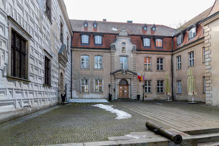 Tuczno, West Pomeranian Voivodeship Poland - February, 23, 2021: Old brick castle in a small town in Pomerania. A stronghold located in Central Europe. Spring season.のeditorial素材