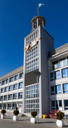 Koszalin, West Pomeranian Voivodeship Poland - March, 3, 2021: Market square and city hall building. A large square and tenement houses in the city center. Spring season.のeditorial素材
