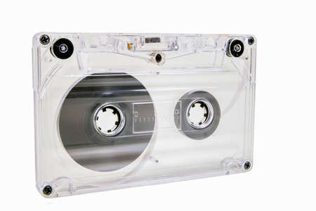 An old cassette tape with music on it. Accessories for storing music recordings. Isolated...