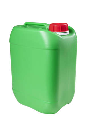Green plastic chemical container. 5 letters of liquid packaging. Isolated background.の写真素材