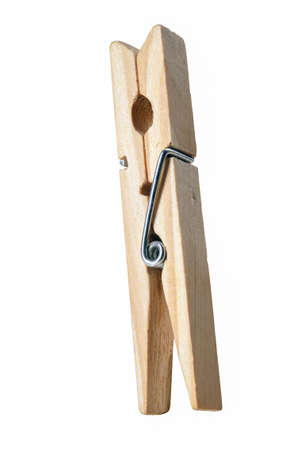 Wooden clips for attaching washed underwear on a string. Old natural home accessories. Isolated background.の写真素材
