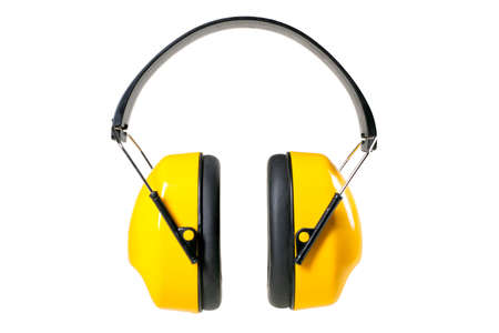 Hearing protection for mechanics and construction workers. Personal protective accessories used in factories. Isolated background.の写真素材