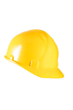 Yellow hard hat for construction workers. Protective clothing and accessories for employees. Isolated background.の写真素材