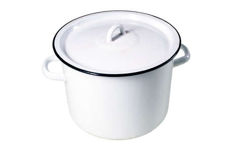 Enamel pot for cooking food in the kitchen. Accessories for use in the home kitchen. Isolated background.の写真素材
