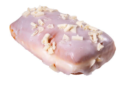 A tasty, glazed, rectangular donut with filling. Dessert sold in cafes and pastry shops. Isolated background.の写真素材