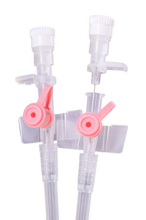 Medicinal venflon for the administration of intravenous fluids. Medical accessories needed in intensive care. Light background.の写真素材