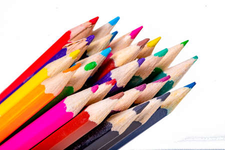 Pencils of different colors. Utensils used in school and kindergarten. Isolated background.の写真素材
