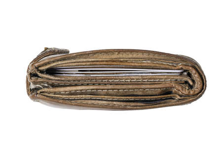 Leather wallet with documents. Method of storing payment cards and money. Isolated background.の写真素材