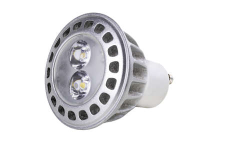 LED bulb in plastic housing. Accessories for illuminating the space in the household. Isolated background.の写真素材