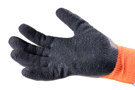 Work glove with a black protective rubber coating. Workwear for production workers. Isolated background.の写真素材
