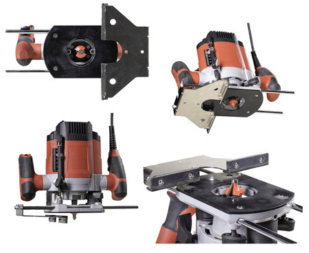 Manual electric wood milling machine. Tools for making grooves in wood. Isolated background.の写真素材