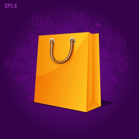 Shopping paper bag green empty, sale illustrationのイラスト素材