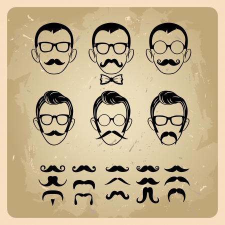 Faces with Mustaches, sunglasses,eyeglasses and a bow tie - vector illustrationのイラスト素材
