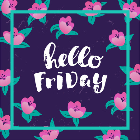 calligraphy. Template post card. concept motivation " hello friday"のイラスト素材