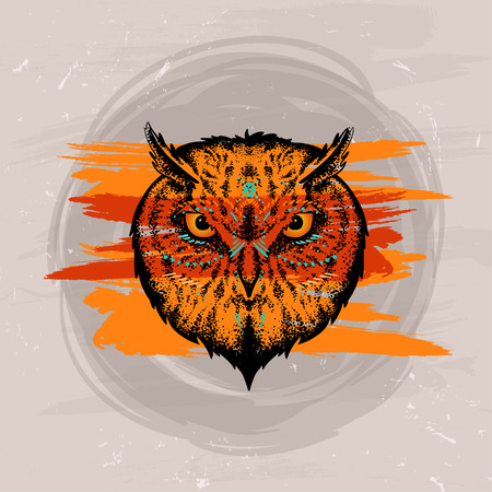 boho owl in the style of tattooのイラスト素材
