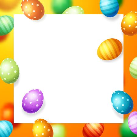 Trendy poster with colorful eggs. Happy Easter. Decorated yellow, red, blue, green and purple eggs backgroundのイラスト素材
