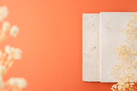 Natural stone for the presentation of jewelry and cosmetics. Storage Tray. Trending concept in...