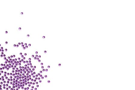 Violet rhinestones in the form of stars isolated on white background. Festive day backdrop. Flat lay style with minimalistic design. Template for banner or party invitation.の写真素材