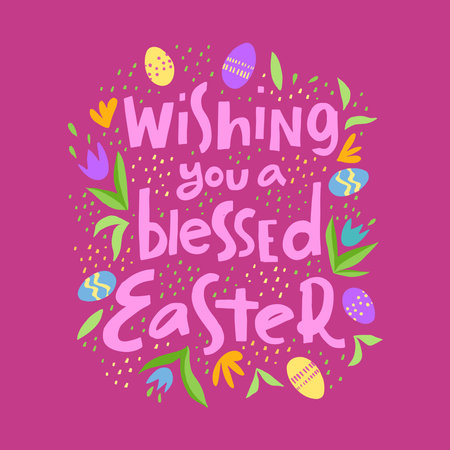 Vector trendy hand lettering Wishing you a blessed Easter. Phrase for creative poster design. Greeting card for spring holiday. Quote isolated on white background.のイラスト素材