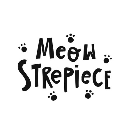 Funny pet hand drawn lettering Meow-sterpiece. Phrase for creative poster design. Greeting card with word-play. Quote isolated on white background. Letters in cutout style.のイラスト素材