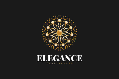 Golden Mandala logo isolated on black background. Suitable for Spa, Real Estate, Hotel, or Resort Logos. Luxury Logo Design Templateのイラスト素材