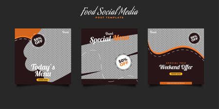 Set of Social Media Post or Banner Template for Food or Drink Promotionのイラスト素材