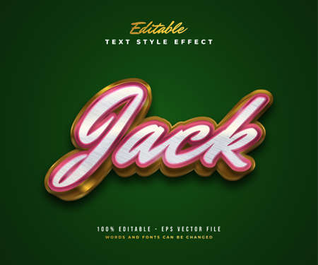 Jack Text Style in Red, White, and Gold with Embossed and Textured Effect. Editable Text Style...