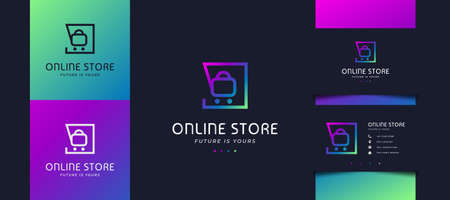 Online Shop Logo Design Template with Modern and Futuristic Concept in Colorful Gradientのイラスト素材
