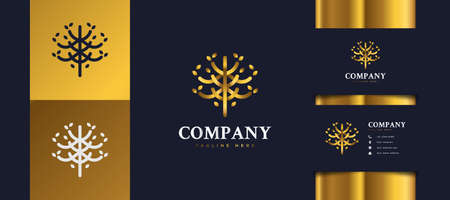 Luxury Gold Tree Logo with Foliage, Suitable for Hotel, Spa, Resort or Real Estate Logosのイラスト素材