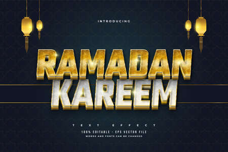 Editable Ramadan Text in Gold and Silver Style with Texture Effectのイラスト素材