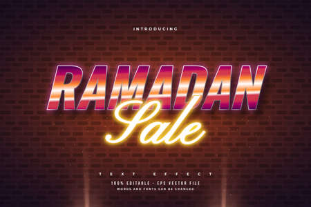Ramadan Sale Text in Colorful Retro Style and Glowing Neon Effect