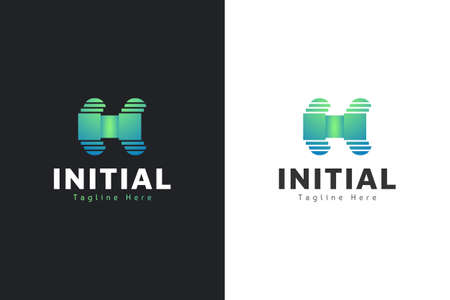 Abstract Initial Letter H  in Green Gradient with Slices Conceptのイラスト素材