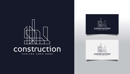 Abstract Real Estate Logo in Line Style. Construction, Architecture or Building Logo Design Templateのイラスト素材