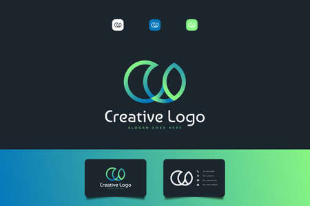 Abstract Initial Letter C and O Logo with Linked Concept in Blue and Green Gradient. CO Logo with Leaf Concept. Can be Used for Business or Technology Logosのイラスト素材