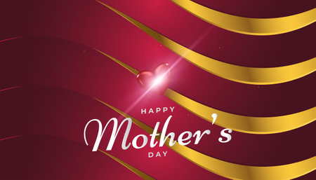 Mother's Day Greeting Card in Red and Gold with Paper Cut Style. Vector Banner with Hearts For Mother's Day Celebration. Love Symbol and Calligraphy Textのイラスト素材