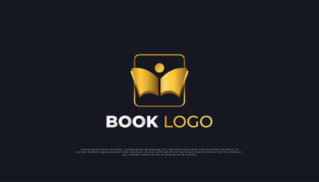 Book Logo with Sun in Luxury Gold Gradient Usable for Business and Education Logosのイラスト素材