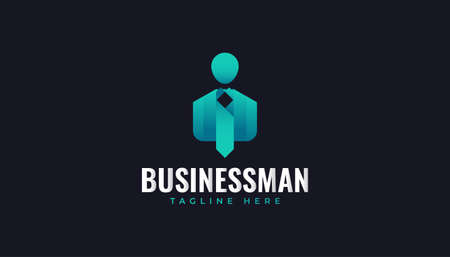 Businessman or People Logo with Modern Concept in Blue and Green Gradient. Entrepreneur or Leader Logoのイラスト素材