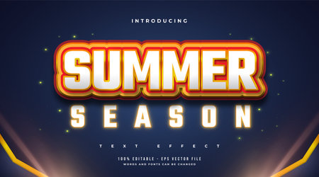 Summer Text with Orange Cartoon Style and Glowing Neon Effect. Editable Text Effectのイラスト素材