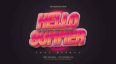 Hello Summer Text in Colorful Retro Style with Embossed and Glitter Effect. Editable Text Style Effectのイラスト素材