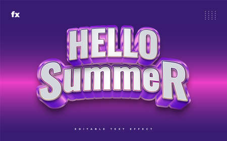 Hello Summer Text in White and Purple with 3D Embossed Effect. Editable Text Style Effectのイラスト素材