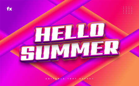 Hello Summer Text in Colorful Retro Style with 3D Embossed Effect. Editable Text Style Effectのイラスト素材