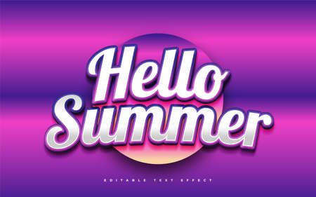 Hello Summer Text in Colorful Gradient with Curved Effect. Editable Text Style Effectのイラスト素材
