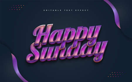 Happy Sunday Text in Colorful Retro Style with Embossed Effect. Editable Text Style Effectのイラスト素材